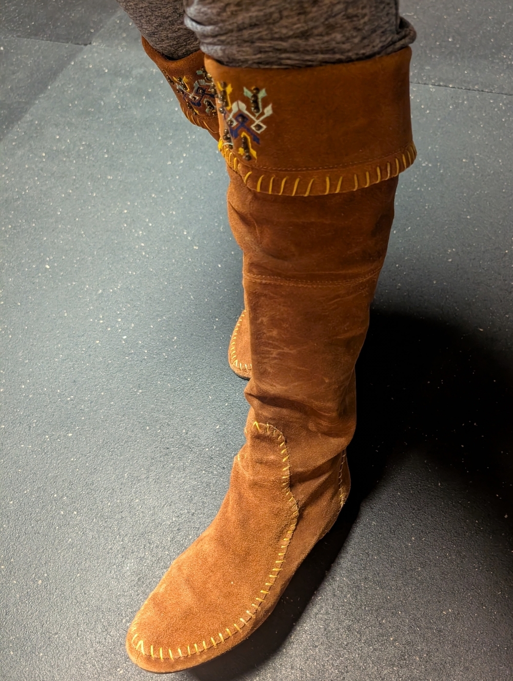 Aldo Size 37 Chestnut Brown Suede Embroidered Knee-High Boots - Picture 6 of 14